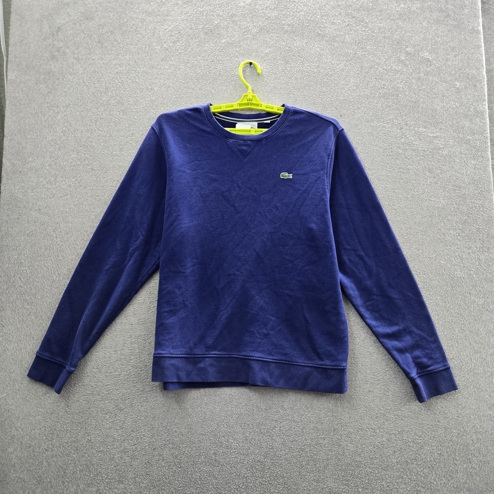 Lacoste Sport Women  Sweatshirt XL Blue Fleece Logo Activewear Relaxed Crew Neck